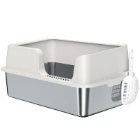 PawHut Stainless Steel Cat Litter Box with Lid with Scoop, High Sided, Non-Stick, & Anti-Urine Leakage, Easy Cleaning(m-2)