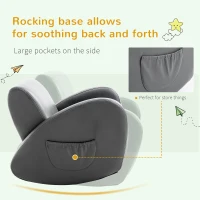 Qaba Kids Sofa Rocking Chair with Side Pocket, PU Leather Toddler Armchair for Children Grey(m-7)