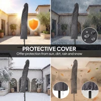 Outsunny 10 ft Cantilever Patio Umbrella with Light, Weight, Offset Hanging Outdoor Umbrella with Protective Cover, Tan(m-5)