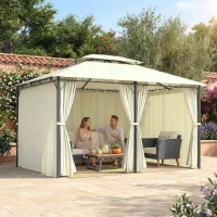 Outsunny 10' x 13' Patio Gazebo, Outdoor Gazebo Canopy Shelter with Curtains, Vented Roof, Steel Frame for Garden, Lawn, Backyard and Deck, Cream White(m-7)