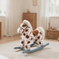 Qaba Rocking Horse, Animal Rocker with Rabbit Toy and Realistic Neigh for Toddlers, Soft Filling Ride on Pony, Brown(m-10)
