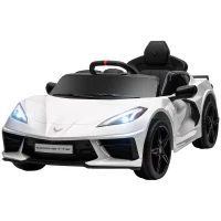 Qaba Chevrolet Corvette Licensed 12V Kids Electric Car with Parental Remote Control, Suspension System, Slow Start, White(m-1)