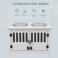 PawHut Raised Dog Bowls with 2 Stainless Bowls, Storage, for XL Dogs, White(m-4)