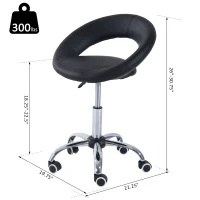 HOMCOM Crescent Rolling Salon Stool with Adjustable Height, Breathable Open Back, Foam Cushion Seat, and 5 Caster Wheels, Black(m-3)