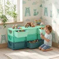 Qaba 3 Tier Kids Storage Organizer with 9 Drawers for Bedroom, Nursery, Kindergarten, Living Room, Boys and Girls, Green(m-10)