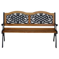 Outsunny 50" Outdoor Garden Bench, Park Patio Bench Loveseat, Wood & Metal Frame with Plastic Flourish Backrest, Natural Wood(m-11)