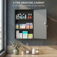 kleankin Wall Mount Medical Cabinet, Bathroom Cabinet with 3 Tier Shelves, 2 Keys, 15.7" x 7.1" x 23.6", Black(m-5)