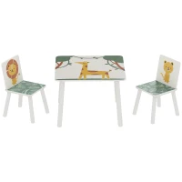 Qaba 3-Piece Kids Table and Chair Set with Animal Pattern for Boys and Girls Aged 3-8, Bedroom, Nursery, Playroom, Green(m-2)