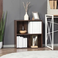 HOMCOM Wood Small Bookshelf 2 Tier Storage Rack Chest Unit Home Office Furniture Walnut(m-1)