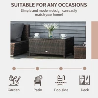 Outsunny Rattan Wicker Coffee Table with Glass Top Outdoor Garden Patio Furniture Brown Tempered(m-7)