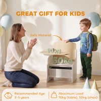 Qaba Kids Table and Chair Set, Children Desk and Chair with Storage Bin for Playing, Reading, Painting, for Ages 3-5, White(m-7)