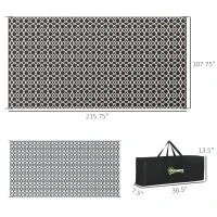 Outsunny Reversible Outdoor Rug Carpet RV Camping Rugs with Carry Bag, 9' x 18', Black & White Clover(m-3)