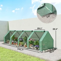 Outsunny Portable Mini Greenhouse, Outdoor Garden with Large Zipper Doors and Water/UV PE Cover, 12' x 3' x 3', Green(m-3)