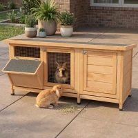 PawHut Large Bunny Hutch, Rabbit Cage with 2 Outside Areas and 1 Main House for Small Animals, Yellow(m-16)