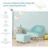 Qaba Kids Sofa Set, Toddler Chair, Sofa & Ottoman for Bedroom, Playroom, Children's Couch for 3-5 Years, Blue(m-6)