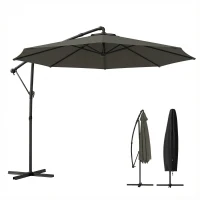 Outsunny 10 ft Offset Patio Umbrella with Cover, Hanging Cantilever Umbrella with 360° Rotation, Crank Handle, Tilt Grayish Brown(m-1)