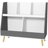 Qaba 2 Tier Kids Bookcase Toy Shelf with 5 Compartments, Anti-tip Device for Nursery, Playroom, Gray(m-1)