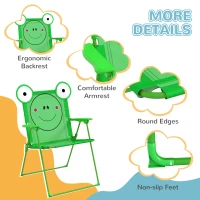 Outsunny Kids Folding Picnic Table and Chair Set Pattern Outdoor Garden Patio Backyard with Removable & Height Adjustable Sun Umbrella Green(m-7)