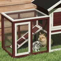 PawHut 49" Wooden Rabbit Hutch Bunny Cage with Waterproof Asphalt Roof, Fun Outdoor Run, Removable Tray and Ramp, for Rabbits, Chickens, Ducks, Brown(m-8)
