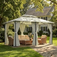 Outsunny 10' x 13' Patio Gazebo, Outdoor Gazebo Canopy Shelter with Curtains, Vented Roof, Steel Frame for Garden, Lawn, Backyard and Deck, Cream White(m-2)