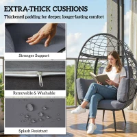 Outsunny Rattan Egg Chair, Indoor Outdoor Lounger with Cushions and Cup Holder for Backyard, Garden, Lawn, Living Room, Grey(m-4)