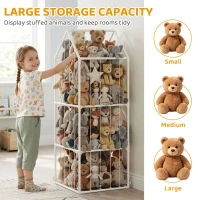 Qaba Stuffed Animal Storage Organizer, Teddy Toy Storage Organizer with Waterproof Bottom for Playroom, Nursery, 47x47x132cm(m-4)