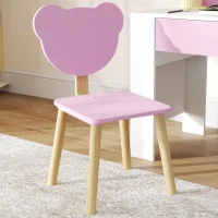 Qaba Kids Desk and Chair Set with Drawer for Drawing, Reading, Bear Theme Children Furniture for Bedroom, Daycare, Pink(m-10)