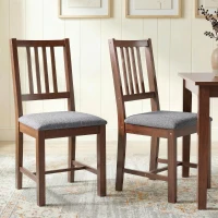 HOMCOM Set of 2 Dining Chairs, Upholstered Slat Back Dining Room Chairs with Rubberwood Legs and Padded Seat, Walnut(m-11)