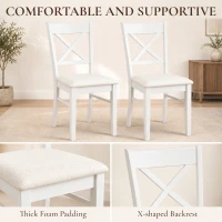 HOMCOM Dining Chairs Set of 2, Upholstered Kitchen Chairs with Rubberwood Frame, Padded Seat and X-Back, White(m-5)