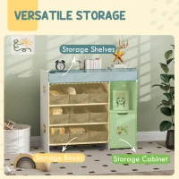 Qaba Toy Storage Organizer with 9 Non-Woven Fabric Boxes, Storage Cabinet & Shelves, for Kids Room, Nursery, Playroom White(m-4)