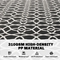 Outsunny Reversible Outdoor Rug, Waterproof Plastic Straw RV Rug with Carry Bag, 9' x 18', Black and White Clover(m-4)