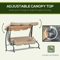 Outsunny 3-Seat Outdoor Patio Swing Chair, 2-in-1 Convertible Flat Bed, Canopy Swing with Adjustable Shade, Removable Cushions, Cup Holder, Beige(m-5)