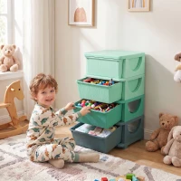 Qaba 4 Tier Kids Storage Unit, Toy Organizers and Storage with 4 Drawer for Bedroom Nursery Living Room for Boys Girls Green(m-2)