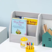 Qaba 2Pcs Kids Desk and Chair Set with Whiteboard, Storage, Shelves, Grey(m-7)
