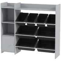 Qaba Toy Storage Organizer with 8 Bins, 2 Storage Cubbies, Shelf, Drawer, Gray(m-1)