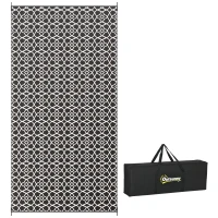 Outsunny Reversible Outdoor Rug, Waterproof Plastic Straw RV Rug with Carry Bag, 9' x 18', Black and White Clover(m-15)
