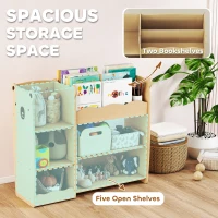 Qaba Kids Bookshelf and Toy Storage Organizer, 3 Tier Montessori Toy Organizer with Open Display for Nursery, Natural(m-4)