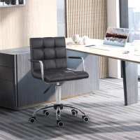 HOMCOM Home Office Chair, Modern Computer Desk Chair, Task Chair with Upholstered PU Leather, Adjustable Height, Swivel Wheels, Black(m-10)