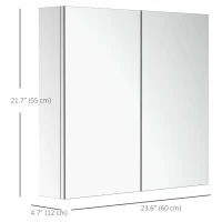 HOMCOM Wall Mounted Mirror Cabinet, Bathroom Medicine Cabinet with Mirror, 2 Doors and 3-tier Shelving, Silver(m-3)