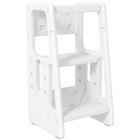 Qaba Toddler Kitchen Helper 2 Step Stool with Adjustable Height Platform and Safety Rail, White(m-2)