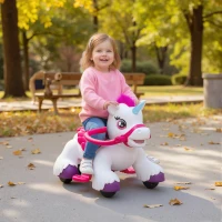 Qaba 12V Unicorn Ride on Toy, Battery Powered Kids Electric Ride on Horse with Carrot Toy, Comb, Animal Sounds(m-1)