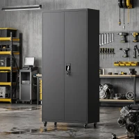 HOMCOM Metal Storage Cabinet, 71" Tall Lockable Steel Tool Cabinet with Removable Wheels and Adjustable Shelves, Black(m-8)