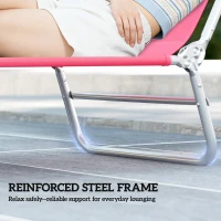 Outsunny Folding Lounge Chair, Portable Tanning Chair with Adjustable Backrest, Pillow for Beach Poolside Patio, Pink(m-7)