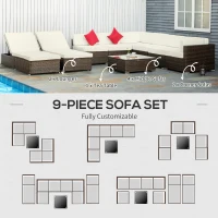 Outsunny 9 Pieces Wicker Patio Furniture Set with Cushion, Cream White(m-6)