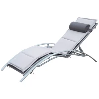Outsunny Patio Reclining Chaise Lounge with Cushion and Padded Pillow Grey(m-11)
