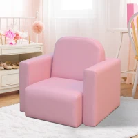 Qaba Kids Sofa, 2-in-1 Multi-Functional Toddler Table and Chair, Children Armchair Sturdy Couch for 3-9 Years Old, Pink(m-8)
