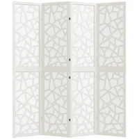 HOMCOM 4 Panel Room Divider, 5.6 FT Lightweight Folding Privacy Screen with Geometric Pattern for Living Room, Bedroom, White(m-9)