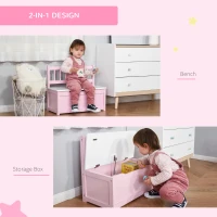 Qaba 2-in-1 Kids Toy Box Storage Organizer Chest Cabinet Chunk Cube with Safety Pneumatic Rod, Pink(m-5)