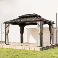 Outsunny 10' x 14' Hardtop Gazebo with Double Galvanized Steel Roof Canopy, Aluminum Frame Permanent Gazebo, Brown(m-4)
