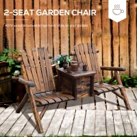 Outsunny 64" Double Wooden Garden Bench with Table, 2-Seater Adirondack Loveseat with Ice Bucket, High Backrest, Armrests, for Yard, Lawn, Porch, Patio, Rustic Brown(m-4)